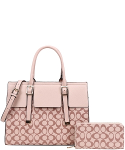 2in1 Oval Print Satchel W Wallet Set DP-9151-W PINK